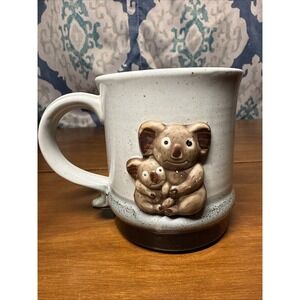Vintage Earth Color Stoneware 3D Koala Bear  & Baby Mug Coffee Cup Japan